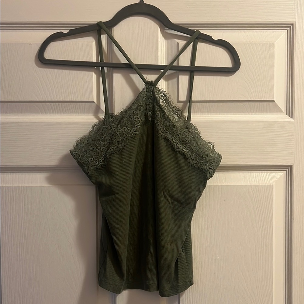 Green Lace Trim Cami Top